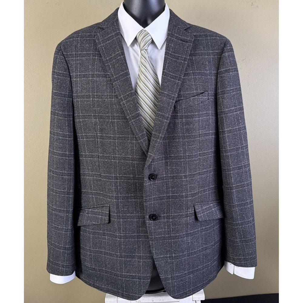 The Savile Row Company London "Shoreditch" Grey Plaid Knit Blazer Sport Coat 44R